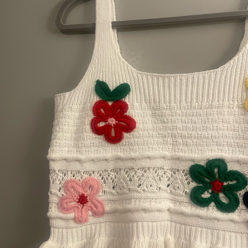 Blu Pepper White Knit Top with Floral Details - Picture 3 of 5